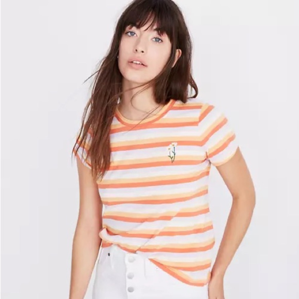 Daisy Embroidered Northside Vintage Tee in Broadway Stripe